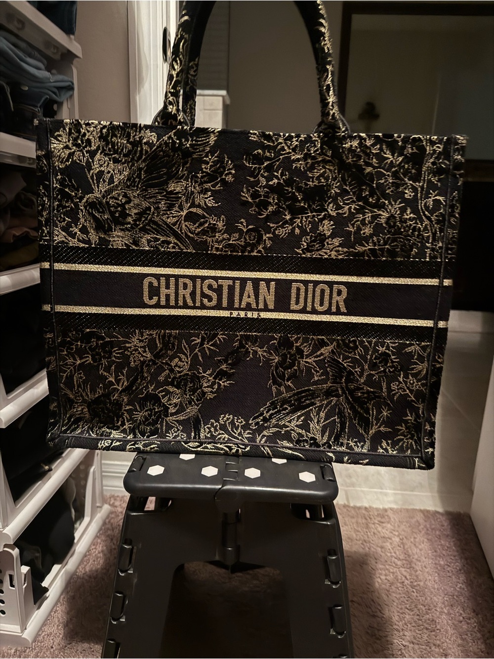 Dior Black and Gold Floral Logo Tote